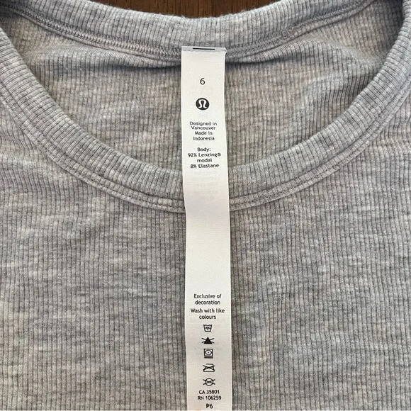 Lululemon Women’s Hold Tight Ribbed Heather Gray Stretch Long Sleeve Shirt Sz 6 - Picture 2 of 6
